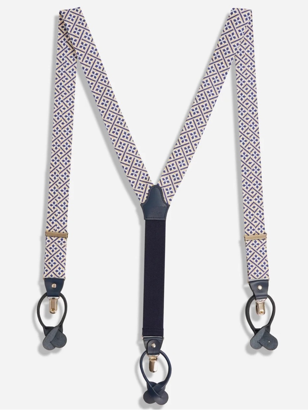 Laura Ashley x The Tie Bar Jones Geometric White and Navy Suspender